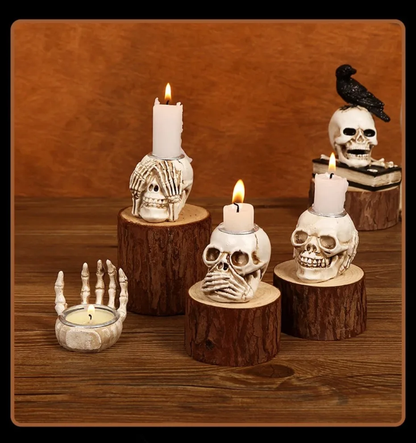 Skullight 3pc Halloween Skull Candle Holder Set
