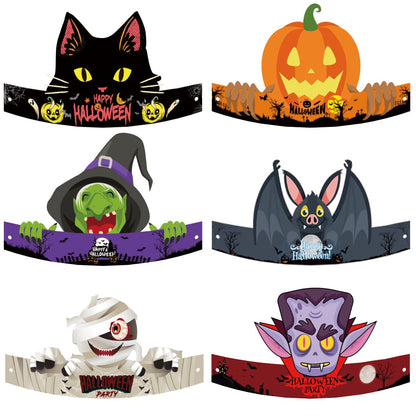 Hattaween 6pc Halloween Paper Hats or Headband Set