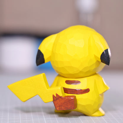 Hand-Carved Pikachu Wooden Figurine