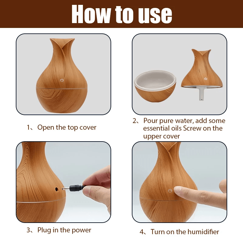 130ml Mini USB Aromatherapy Diffuser With Quiet Wood Grain