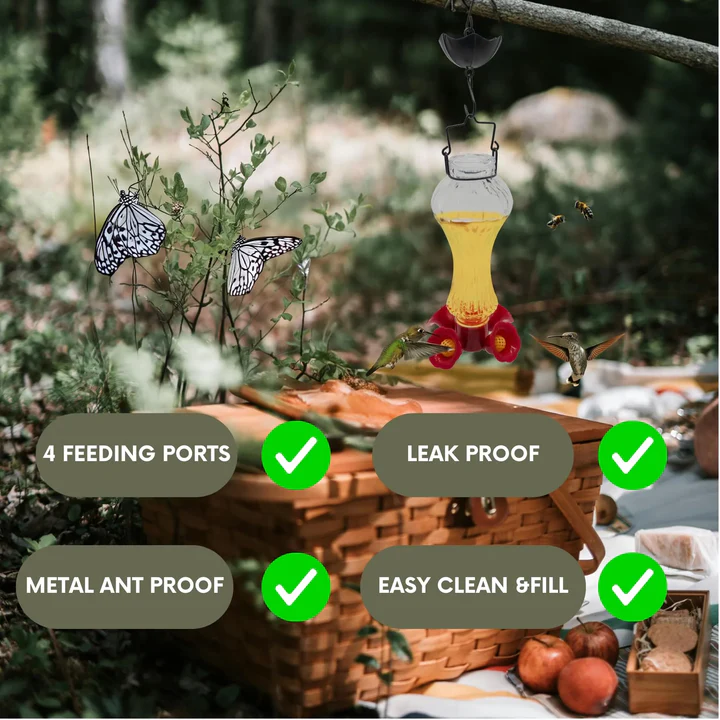 Flowers Glass Hummingbird Feeder With Ant Moat