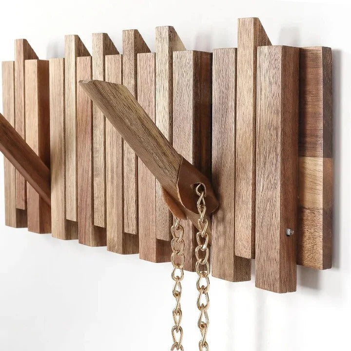 Rustic Wall-Mounted Coat Rack with 8 Flip Hooks
