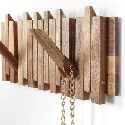 Rustic Wall-Mounted Coat Rack with 8 Flip Hooks