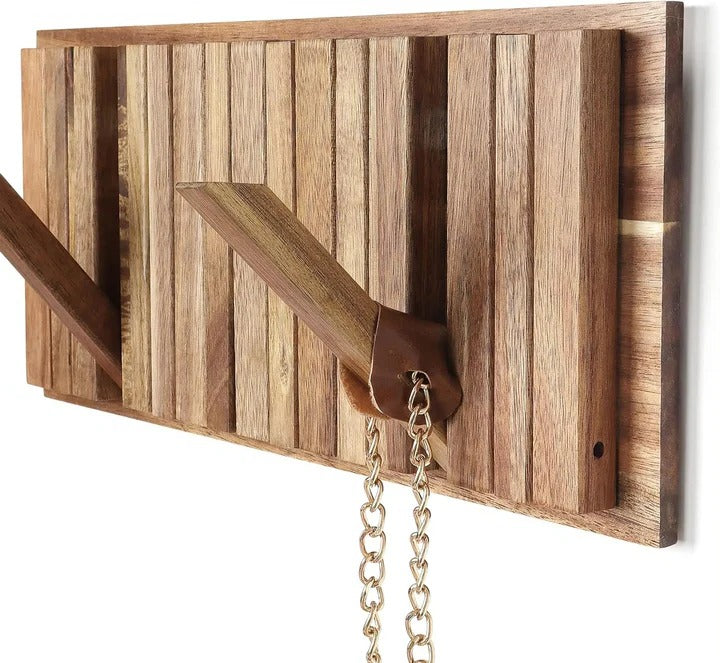 Rustic Wall-Mounted Coat Rack with 8 Flip Hooks