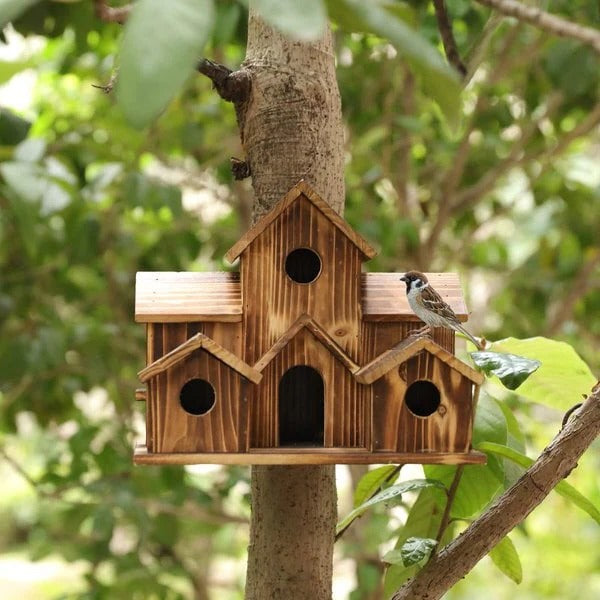Handcrafted Wooden Birdhouse With 6 Holes