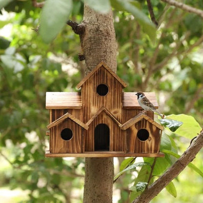 Handcrafted Wooden Birdhouse With 6 Holes