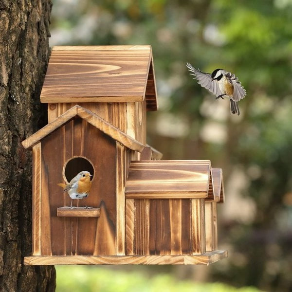 Handcrafted Wooden Birdhouse With 6 Holes