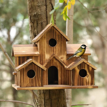 Handcrafted Wooden Birdhouse With 6 Holes