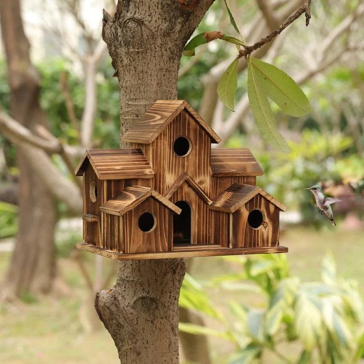 Handcrafted Wooden Birdhouse With 6 Holes