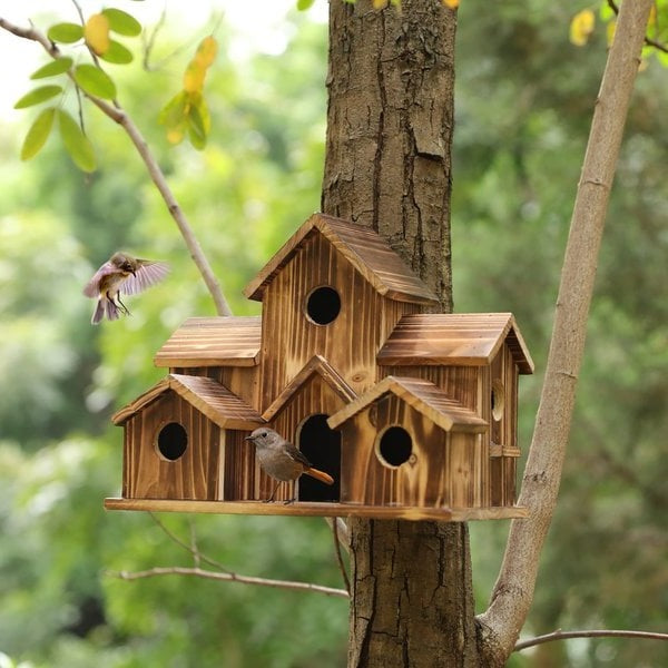 Handcrafted Wooden Birdhouse With 6 Holes