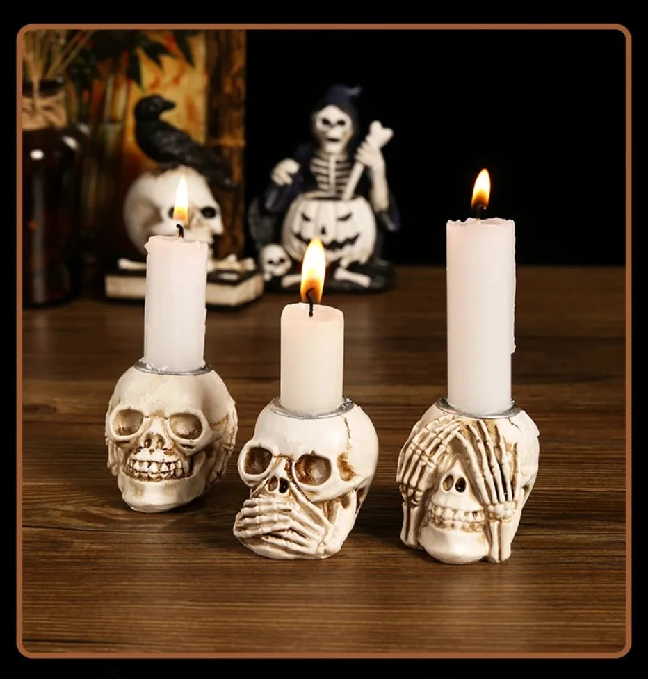 Skullight 3pc Halloween Skull Candle Holder Set