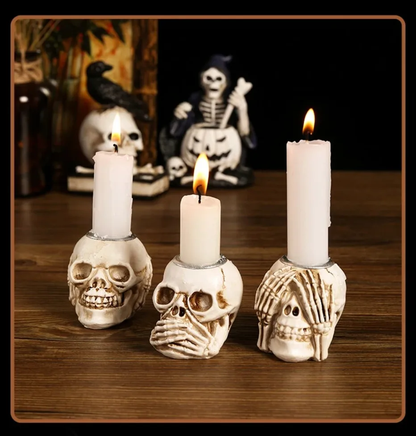 Skullight 3pc Halloween Skull Candle Holder Set