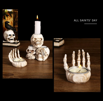 Skullight 3pc Halloween Skull Candle Holder Set