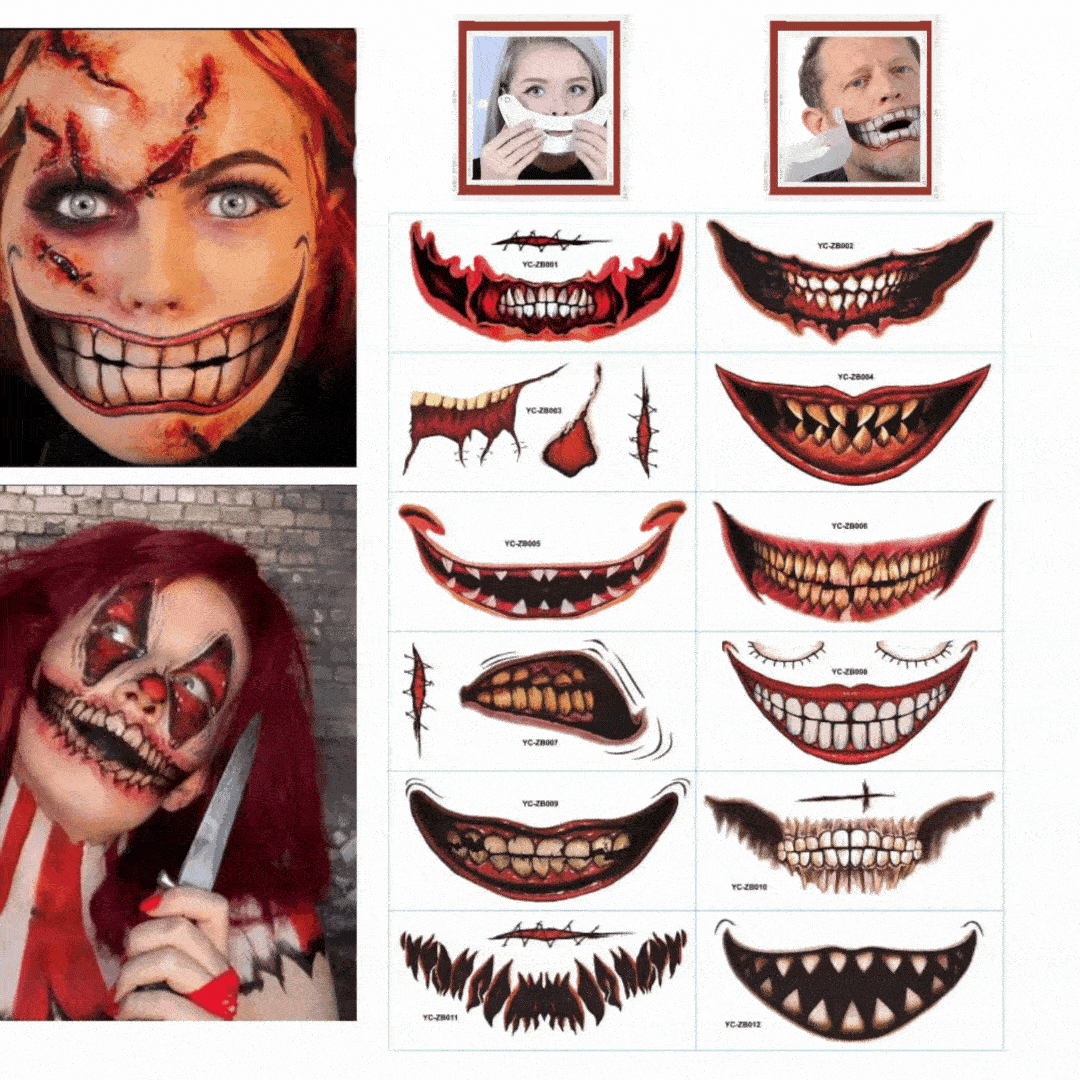 Halloween Prank Tattoo Stickers Set of 12 | 6 + 6 FREE