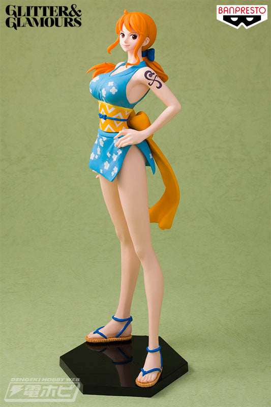 Glazovin 100% Original Genuine BP One Piece 25cm Glitter Glamors Wanno Country Nami Kimono Figure Model Toys