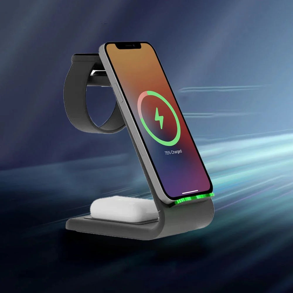 iPhone, Apple Watch 및 AirPods용 프리미엄 3 in 1 고속 무선 충전 스탠드 