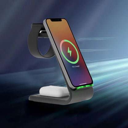 iPhone, Apple Watch 및 AirPods용 프리미엄 3 in 1 고속 무선 충전 스탠드 
