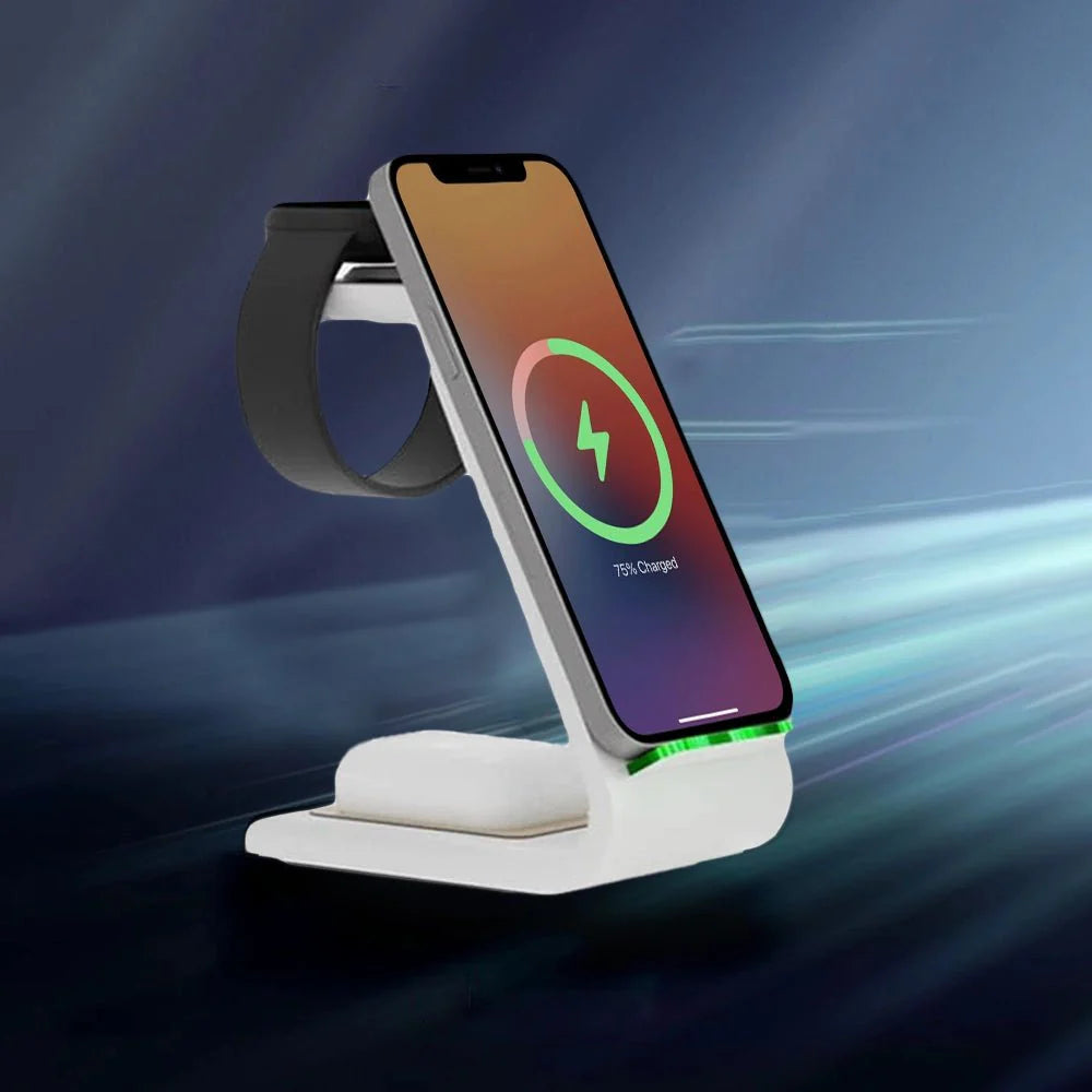 iPhone, Apple Watch 및 AirPods용 프리미엄 3 in 1 고속 무선 충전 스탠드 