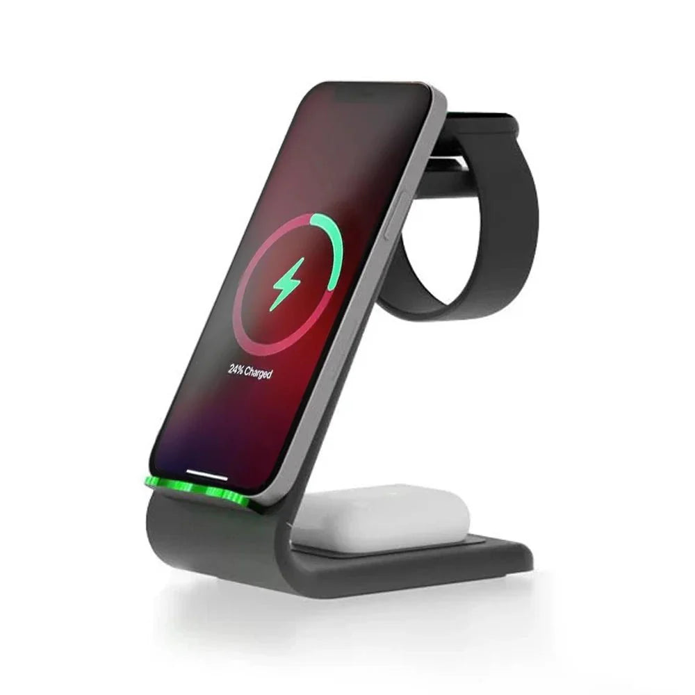 iPhone, Apple Watch 및 AirPods용 프리미엄 3 in 1 고속 무선 충전 스탠드 