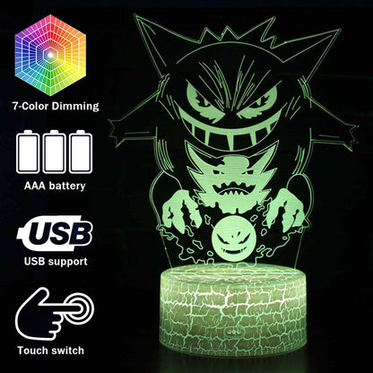 Gengar bedside lamp with magical color changes and 3D Pokemon lamp