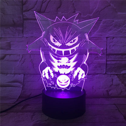 Gengar bedside lamp with magical color changes and 3D Pokemon lamp
