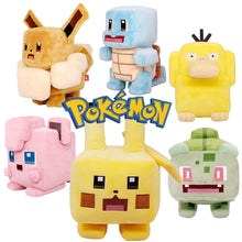 Square Pokemon plushies - Eevee, Pikachu, Enton, Schiggy, Jigglypuff, Bulbasaur in pixel look