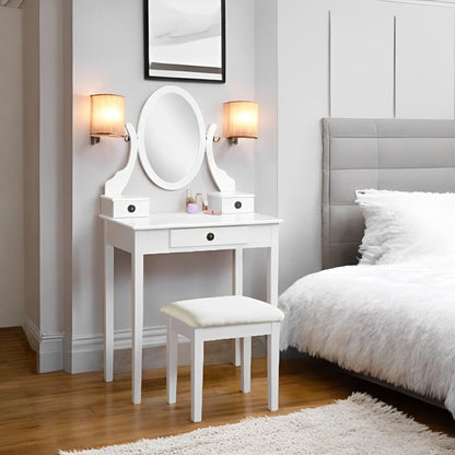 Makeup Vanity with Mirror and Upholstered Stool